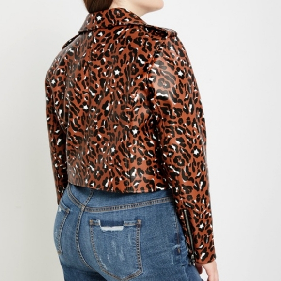 Leopard Print Faux Leather Crop Moto Jacket - Picture 4 of 6